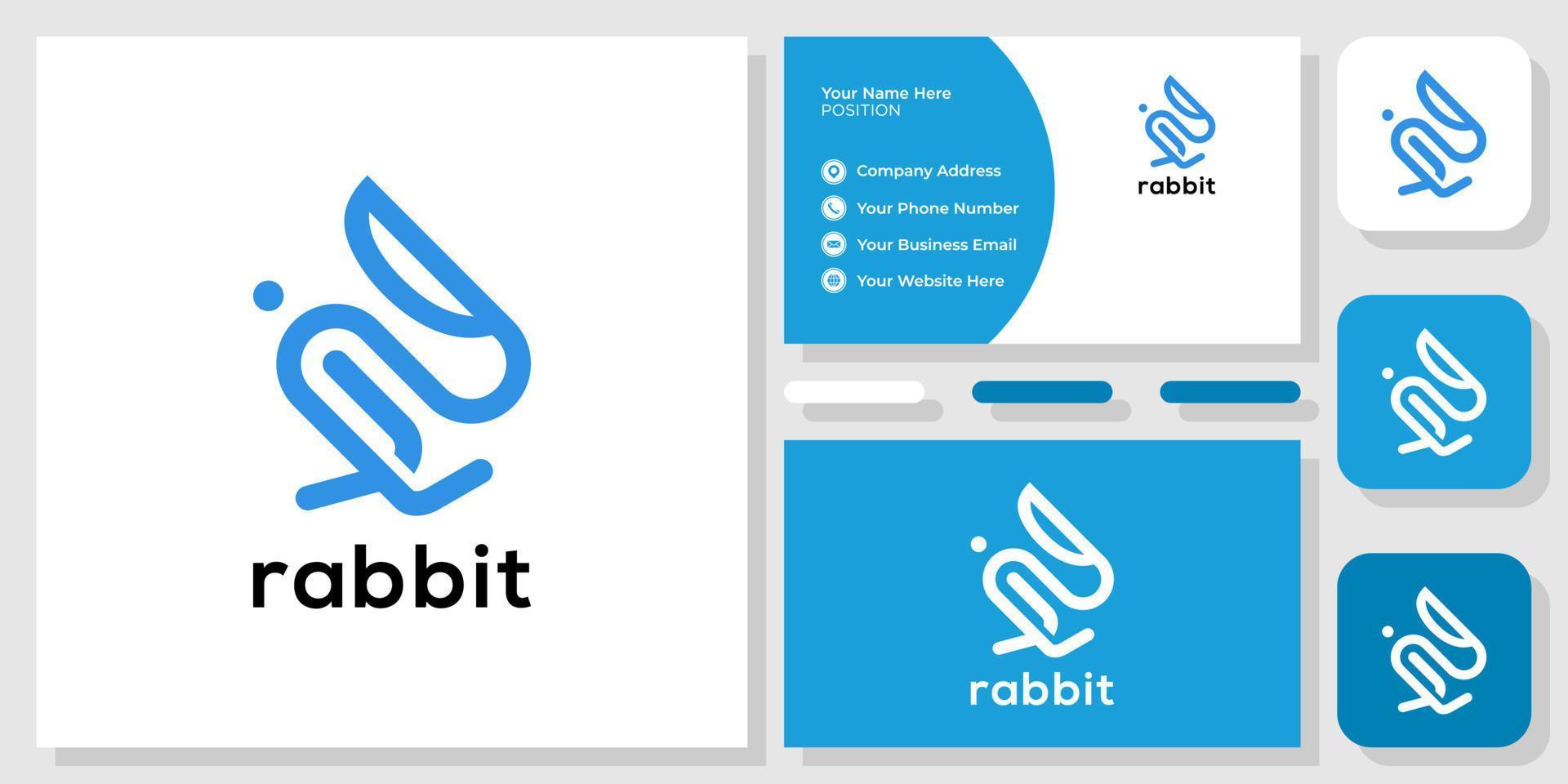 rabbit symbol abstract outline runn jump with business card template vector