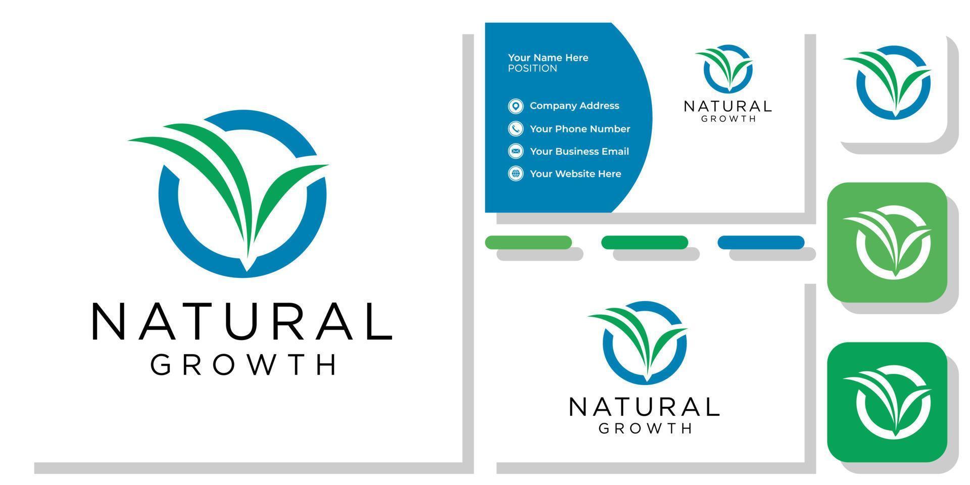 natural growth combination symbol tree circle shape with business card template vector
