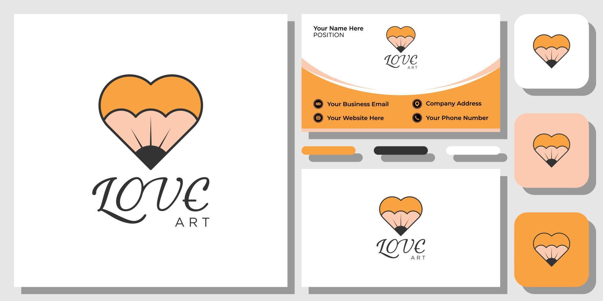 Love Art heart pencil hand drawn sketch craft artwork designer with business card template vector