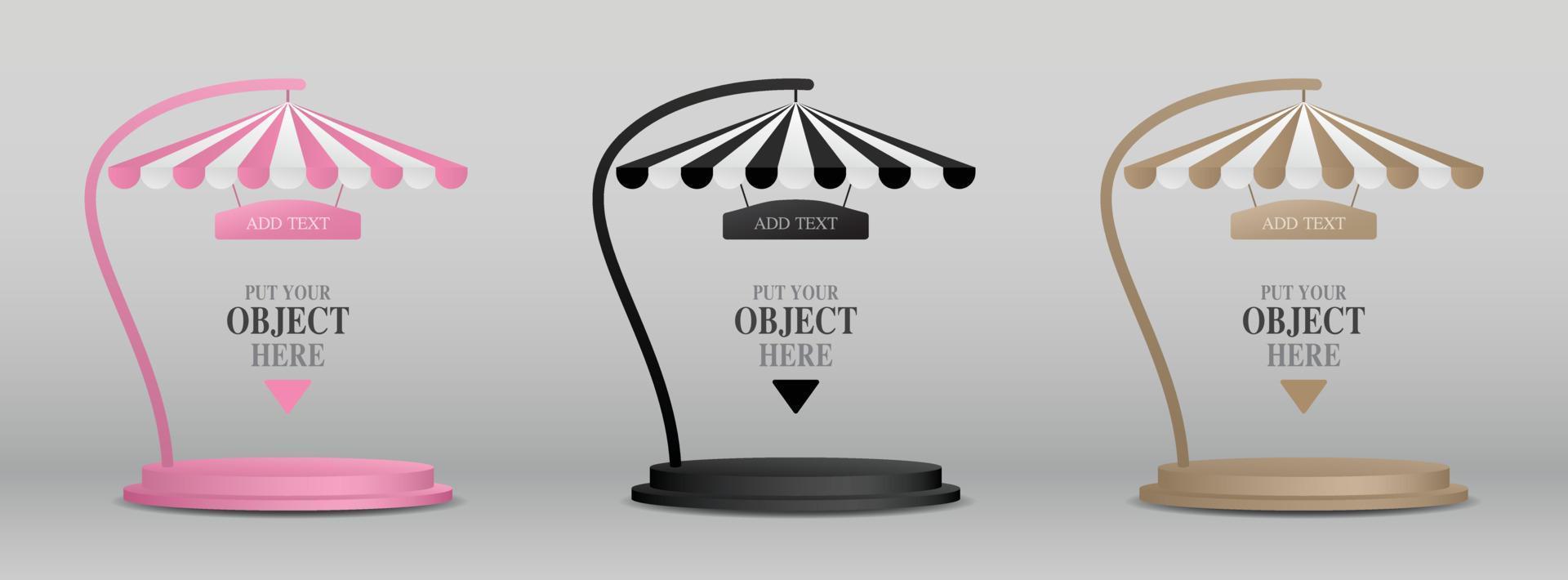 double step circle podium with striped pattern parasol 3d illustration vector collection for putting your object