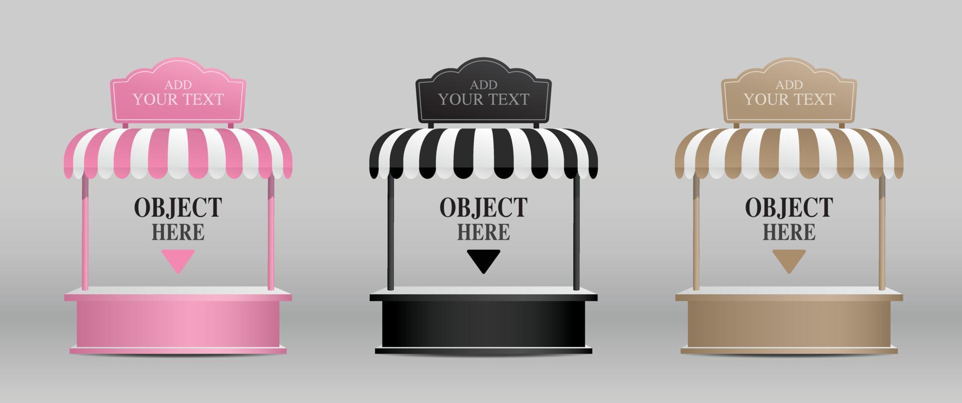 Counter with awning and cute vintage signage 3d illustration vector collection for putting your object.