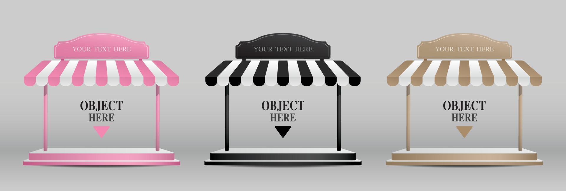 Platform for putting your object with awning and signage for placing your text 3D illustration vector. vector