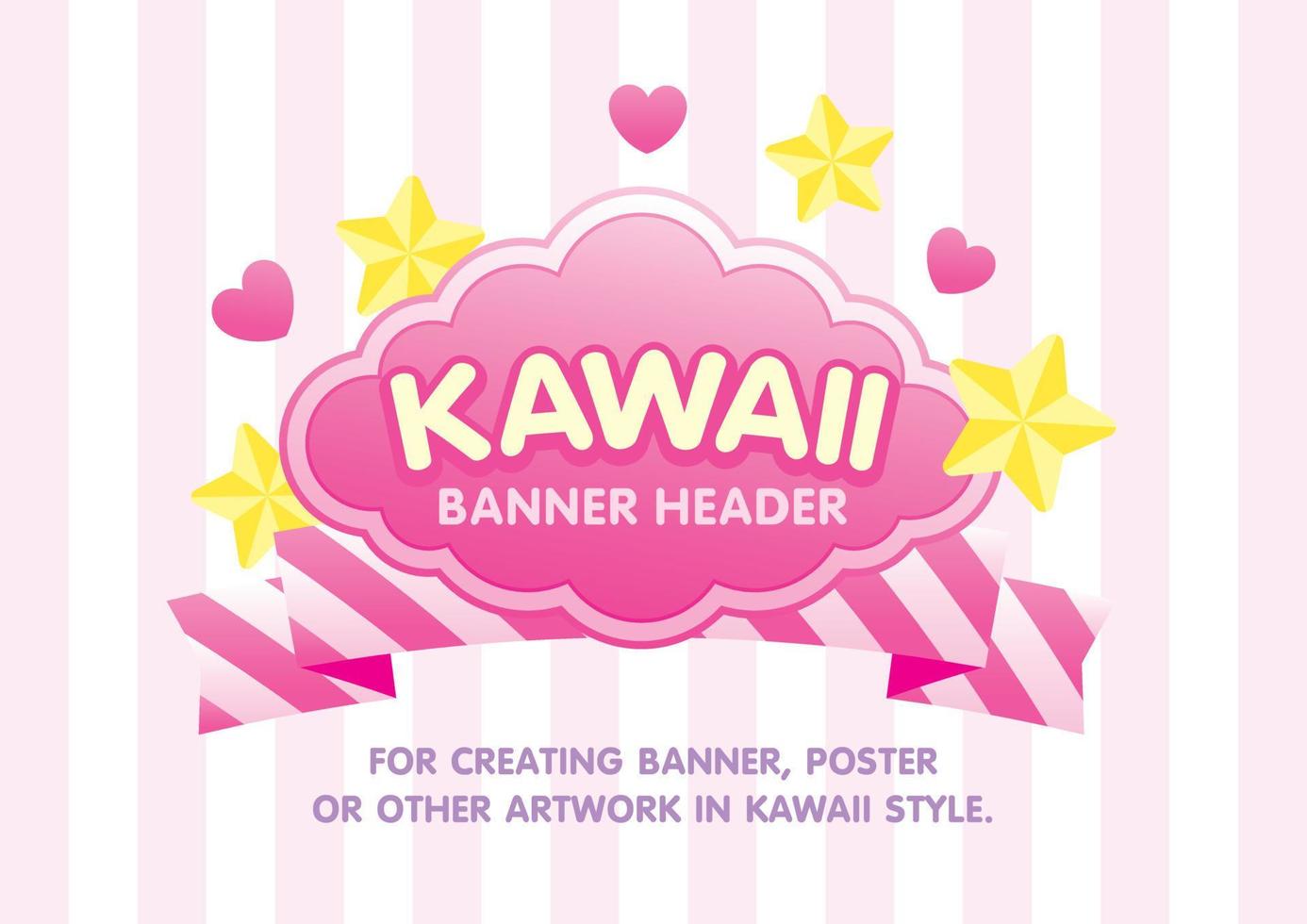 Kawaii pink banner header with ribbon and stars element on striped background vector file format.