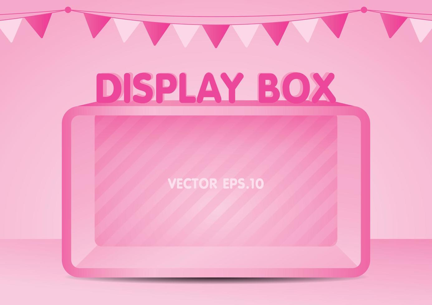 vector de ilustración 3d de pantalla de caja de estante rosa para poner su objeto con una linda bandera de carril sobre fondo rosa pastel