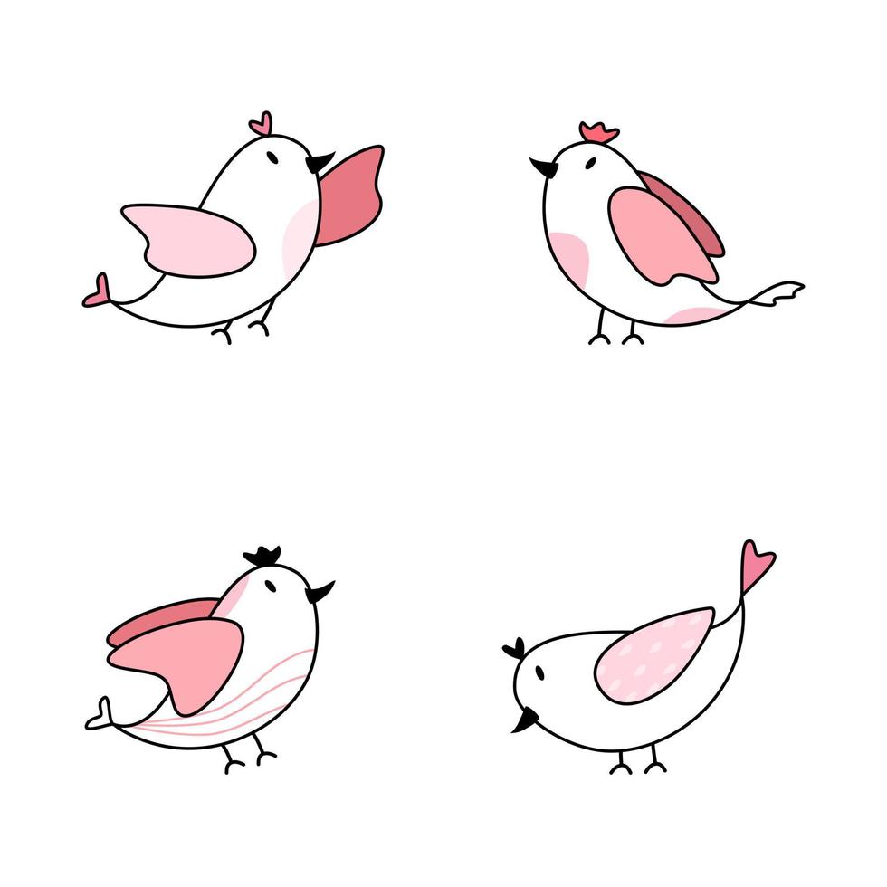 Vector - Set cute pink bird isolated on white background. Can be use decorate and card, web, print, sticker, scrapbook.