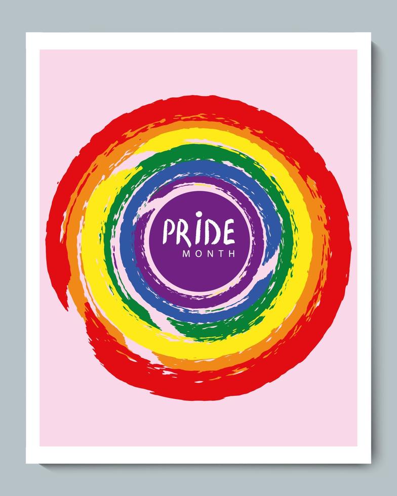 Rainbow LGBT Circle Pink Background with Inscription Pride Month vector