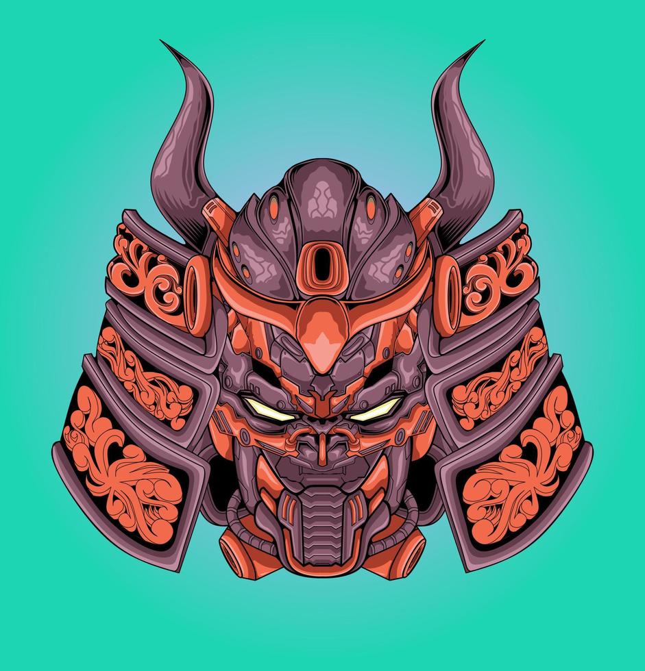 Angry samurai mecha head illustration vector