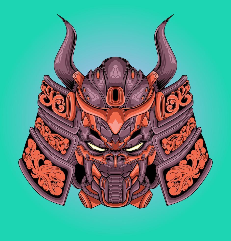 enojado samurai mecha cabeza ilustración vector