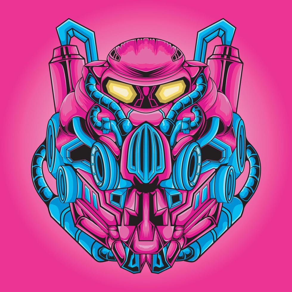 Gundam cyborg futuristic line artwork vector