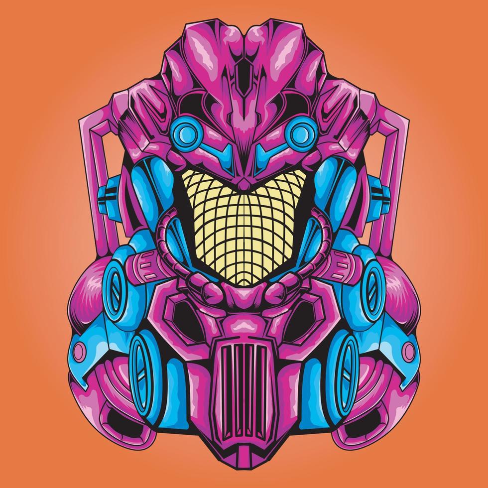 Mecha head robot with cyberpunk style vector