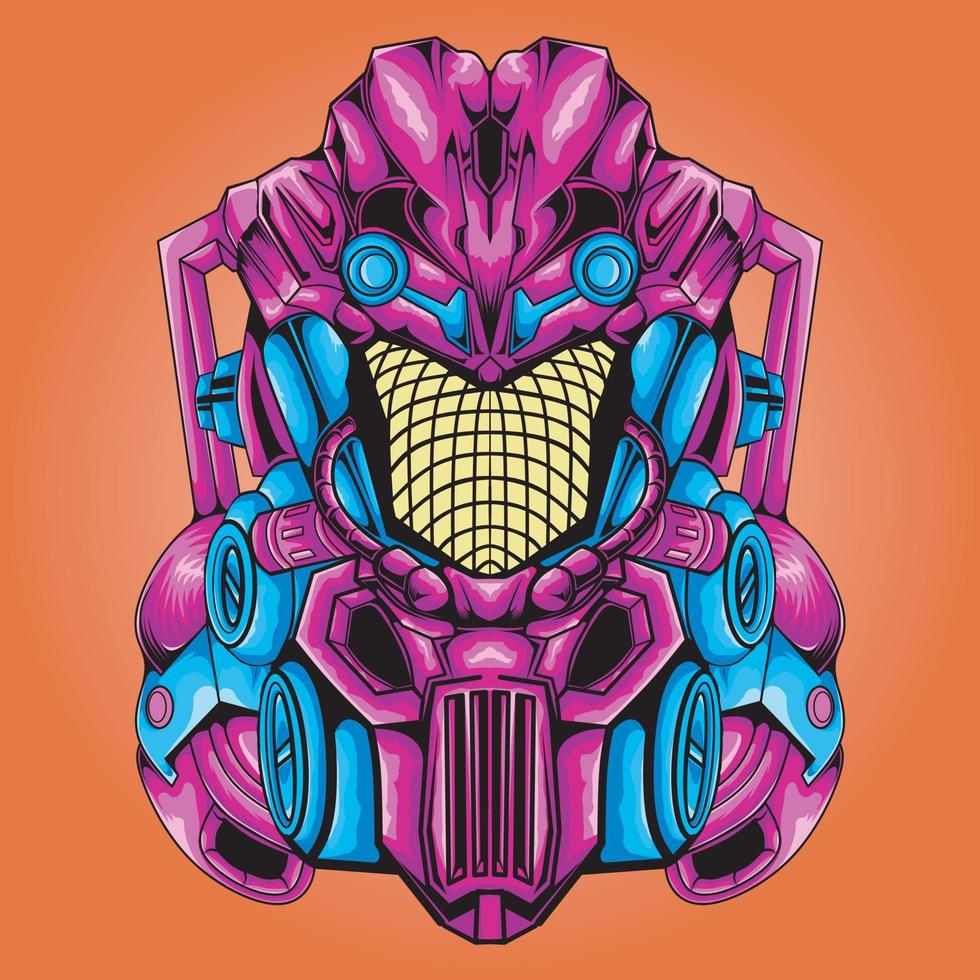 Mecha head robot with cyberpunk style vector