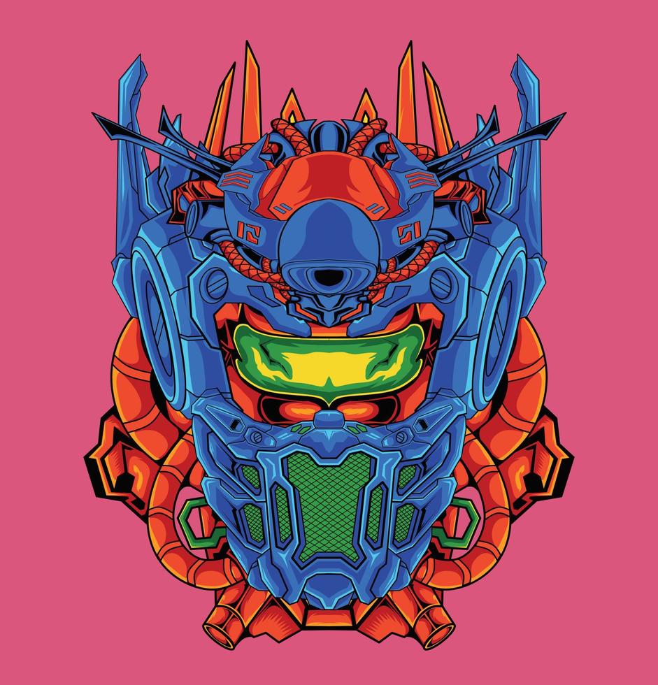 cabeza cyberpunk robot guerrero ilustración vector