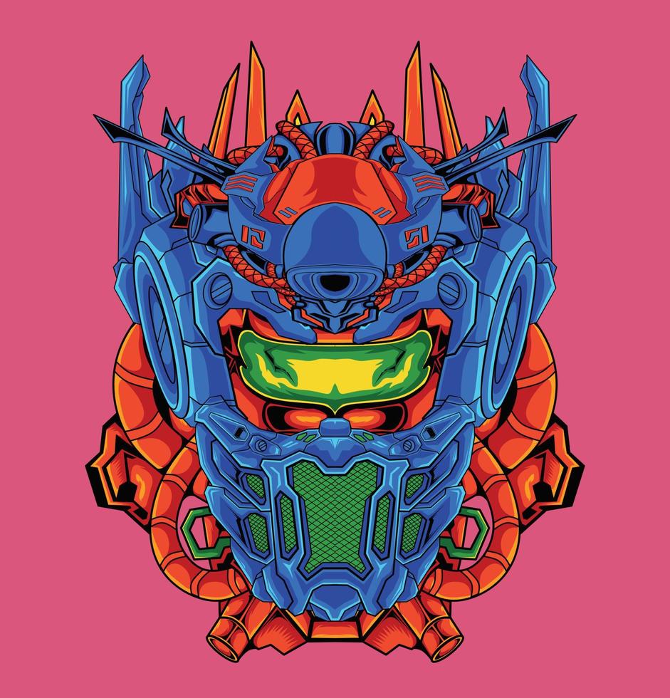 Head cyberpunk robot warrior illustration vector