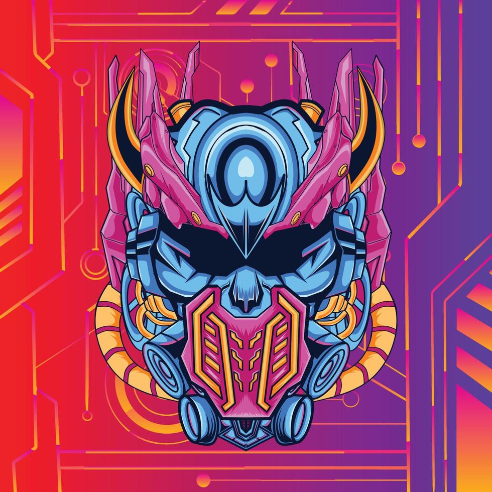 Cyber style robot head illustration vector