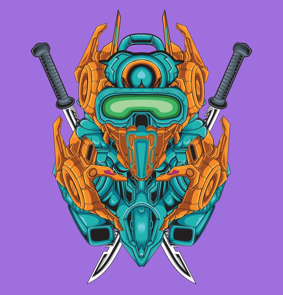 Ninja costume robot head design with modern illustration concept style for mascot vector