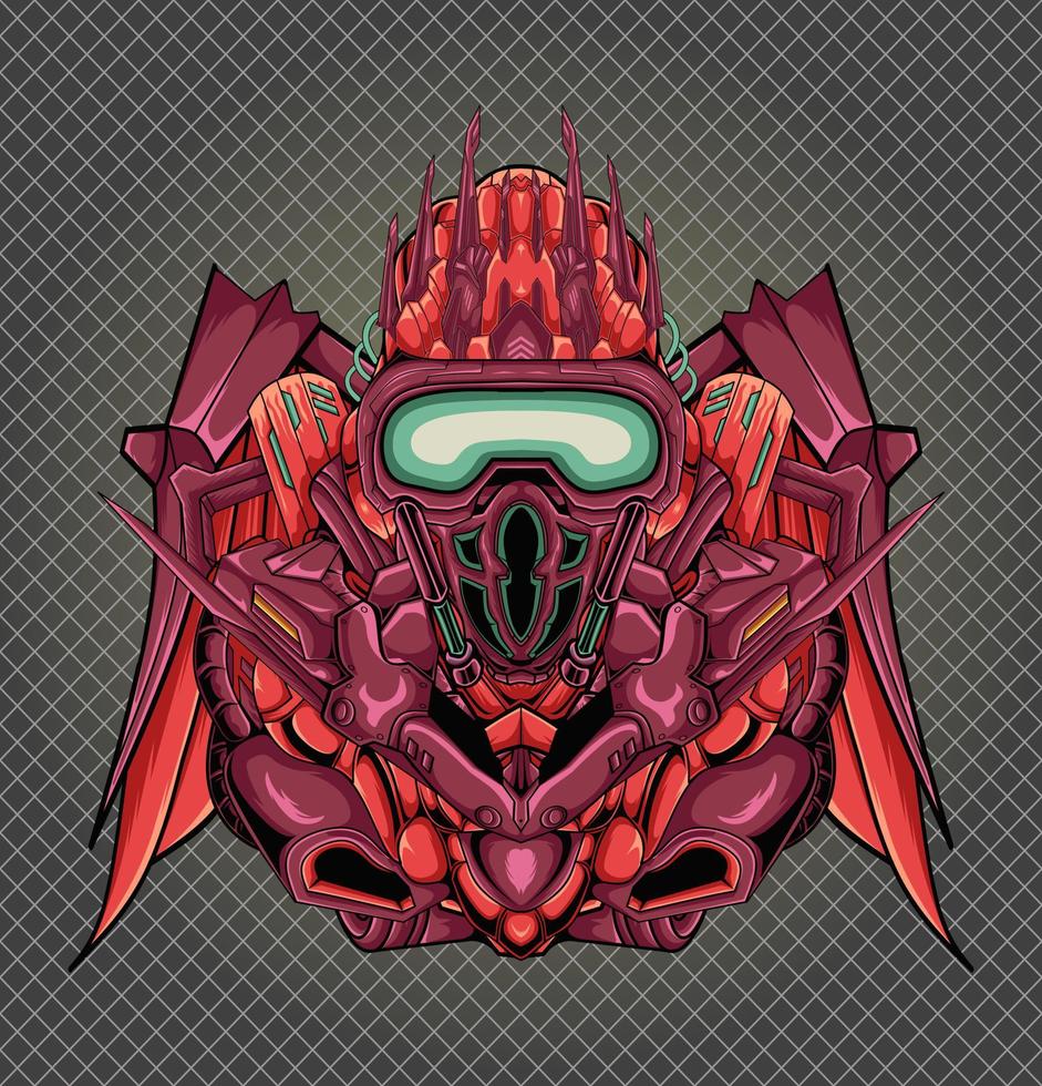 Vector detail fighter head robot character illustration