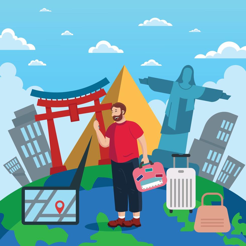 World Tourism Day Festivity With Landmark Around The World vector