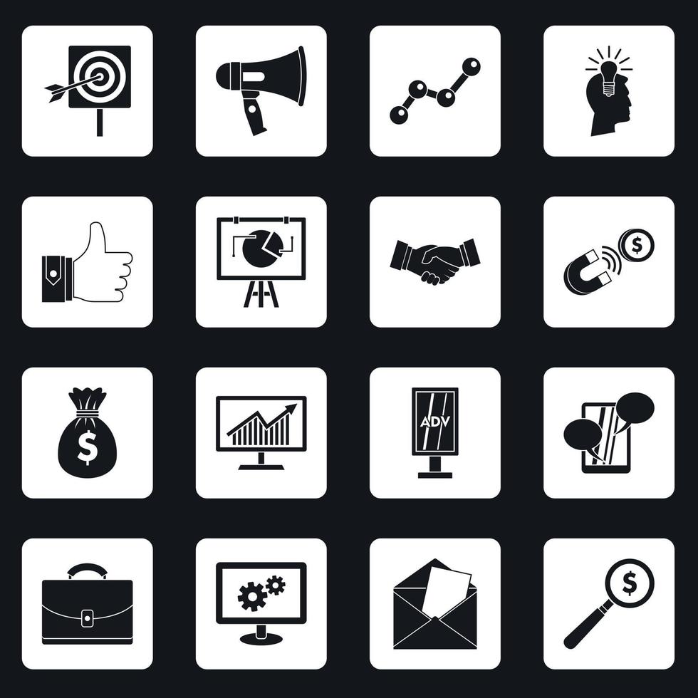 Marketing items icons set squares vector