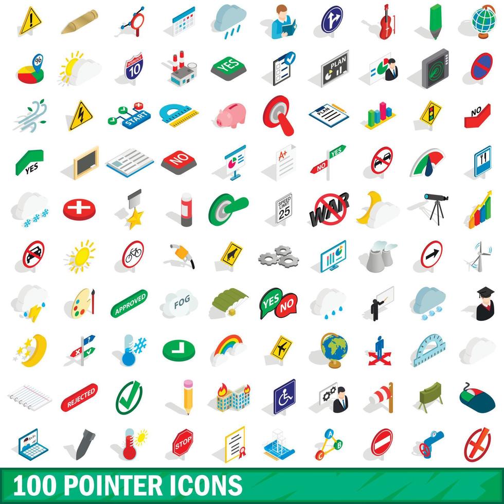 100 pointer icons set, isometric 3d style vector