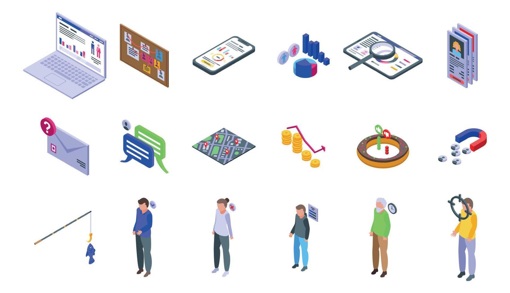 Target audience icons set, isometric style vector