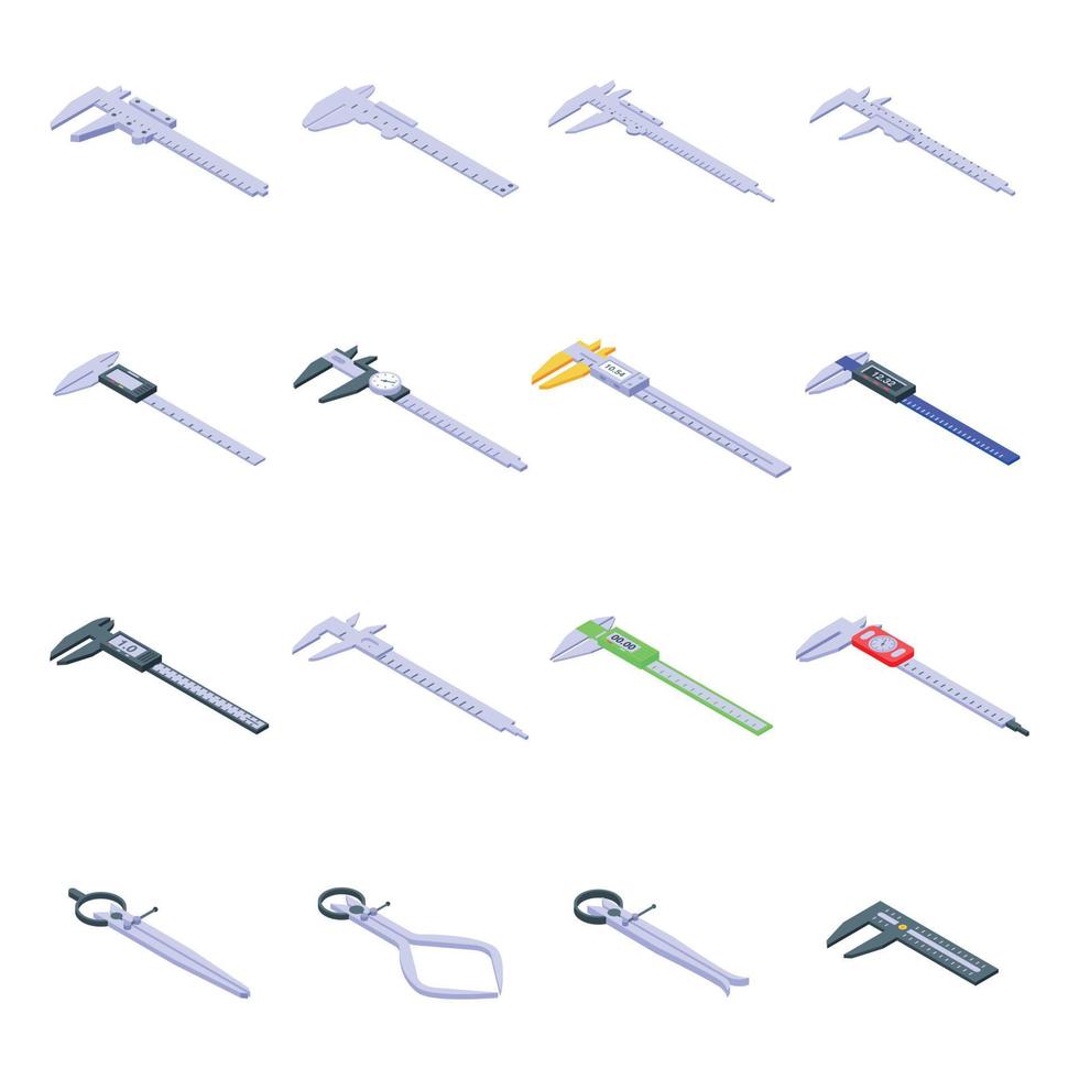 Calipers icons set, isometric style vector