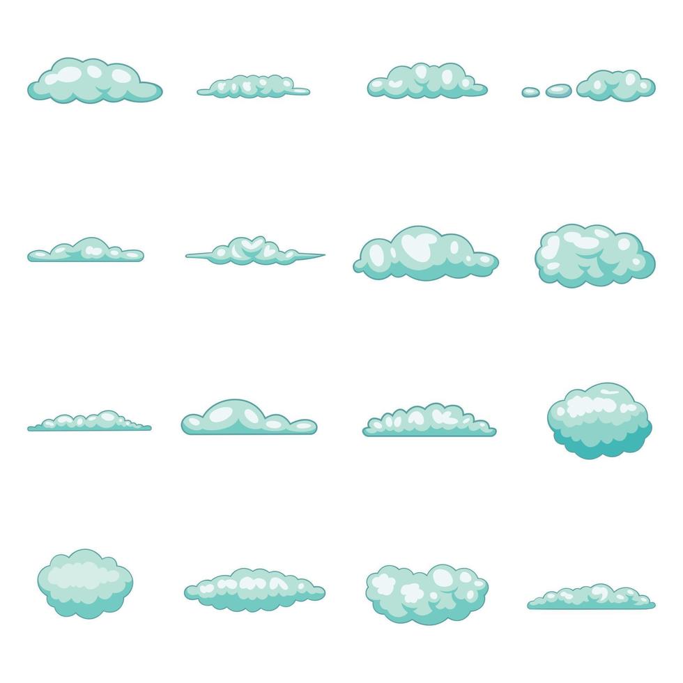 conjunto de iconos de nubes, estilo de dibujos animados vector