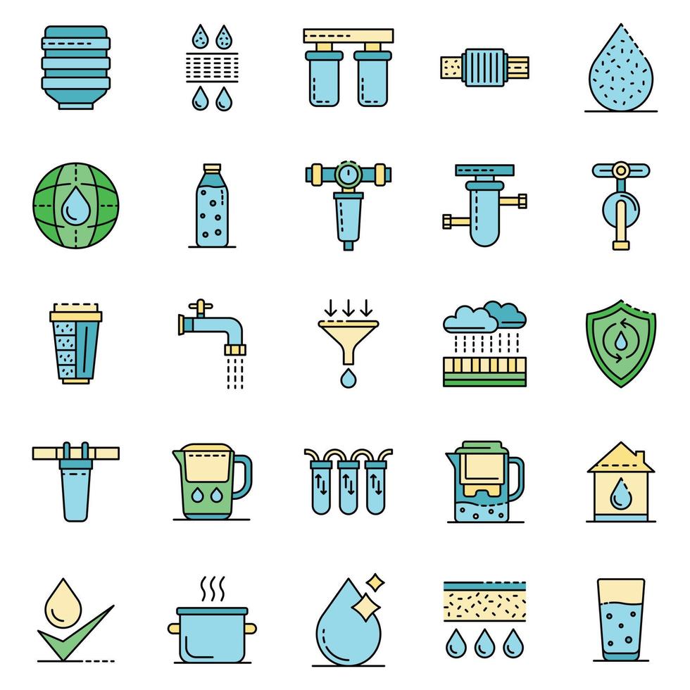 Filter water icons set line color vector