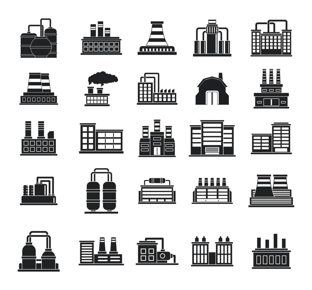 Factory icon set, simple style vector