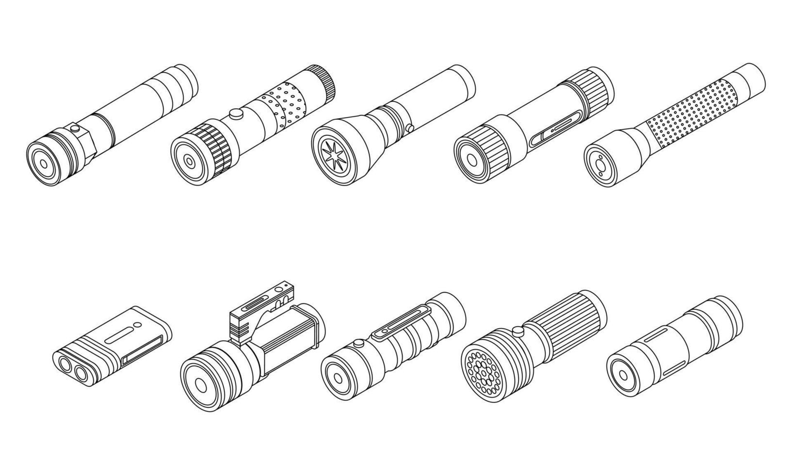 Flashlight icons set vector outine