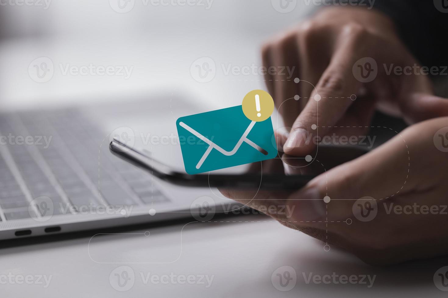 Digital business concept. Men of online business, communication, marketing. Email notification photo