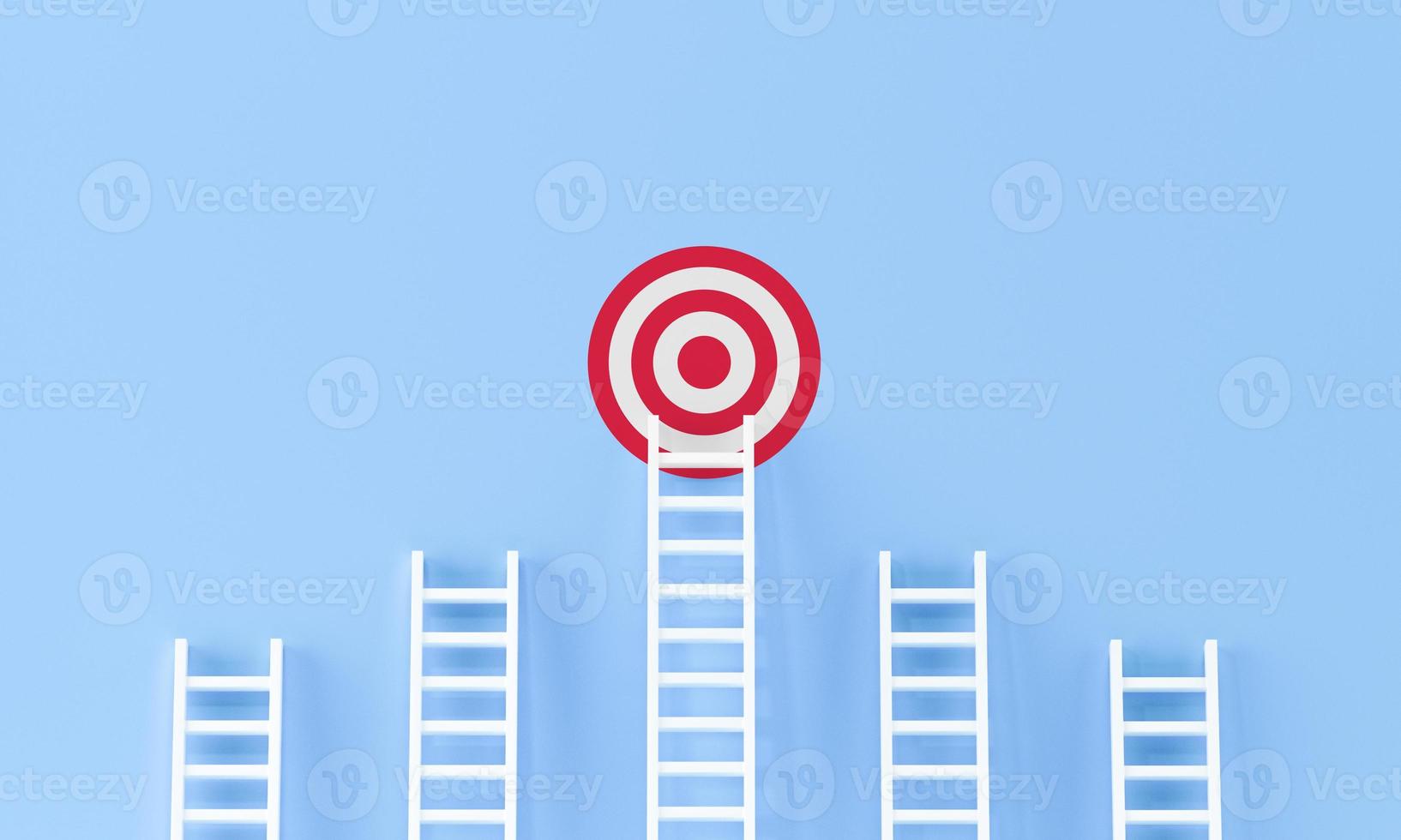 Target ladder achievement concept on blue wall studio background. photo