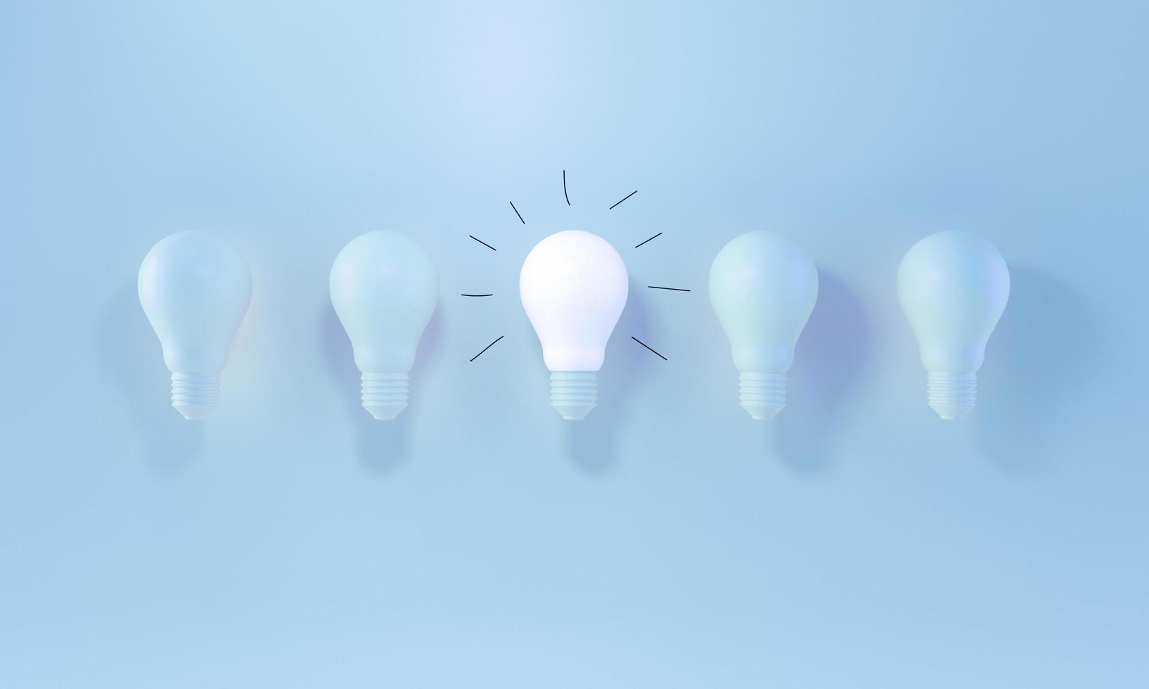 Glowing Light Bulb and handmade gloss lines between the others on blue background. innovation, great idea, Leadership concepts. 3d rendering. photo