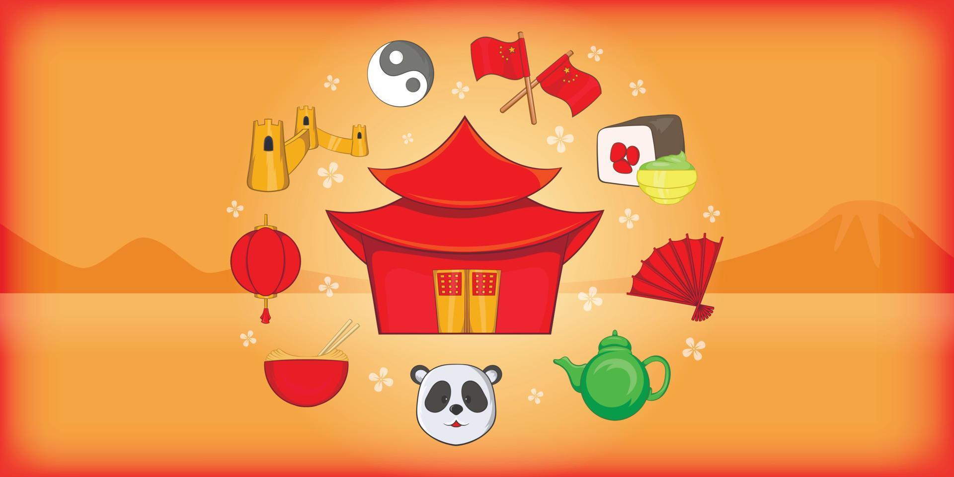 China banner horizontal, cartoon style vector