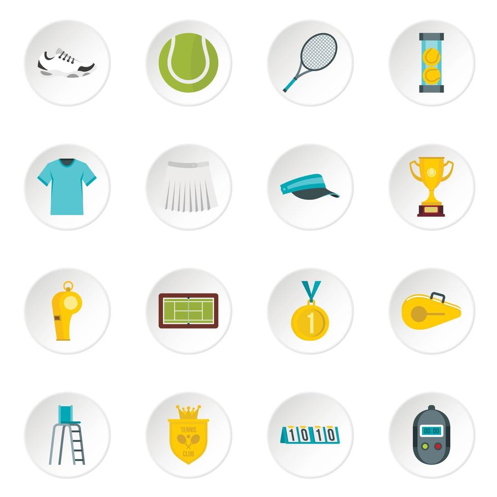 Tennis set flat icons vector