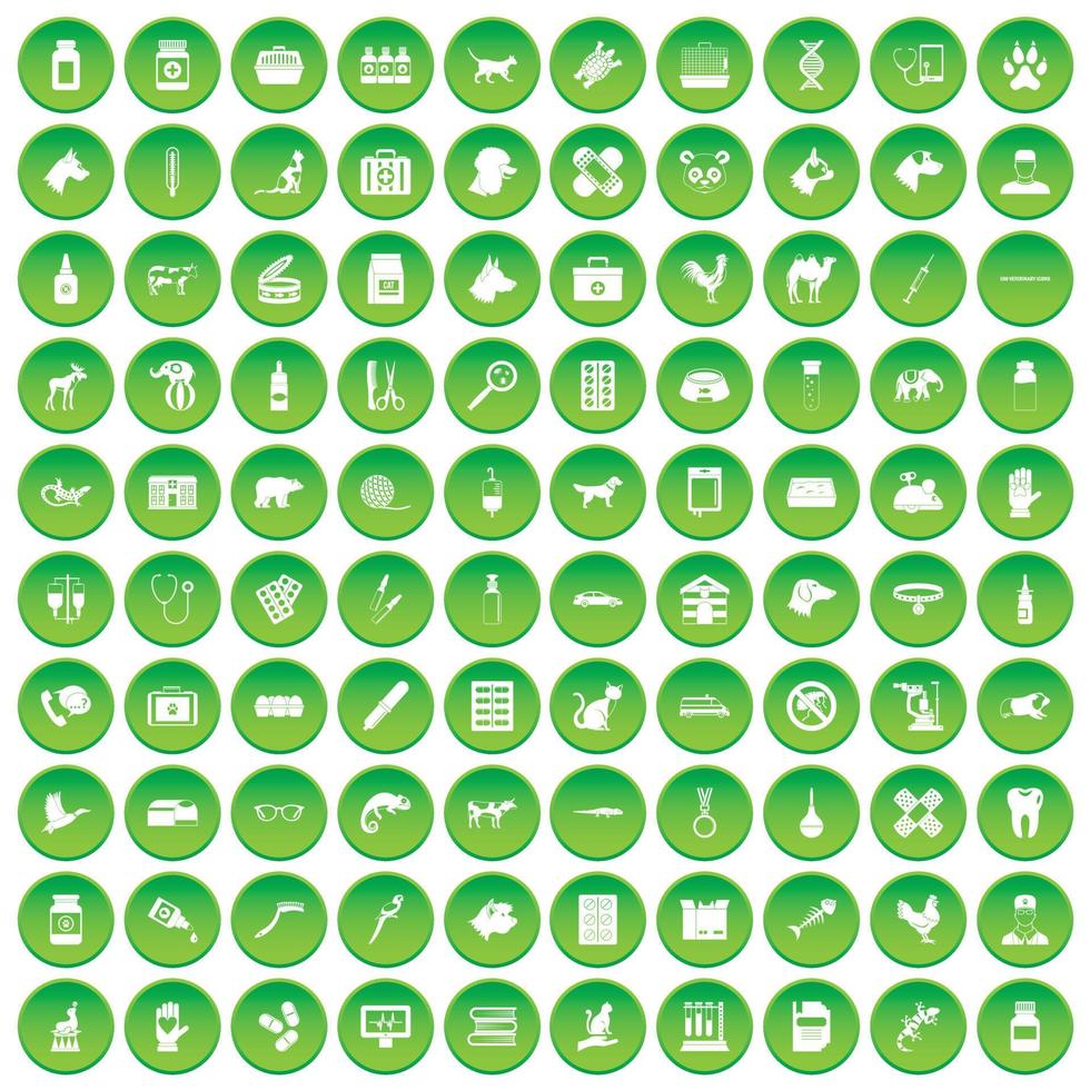 100 vegetarian cafe icons set green circle vector