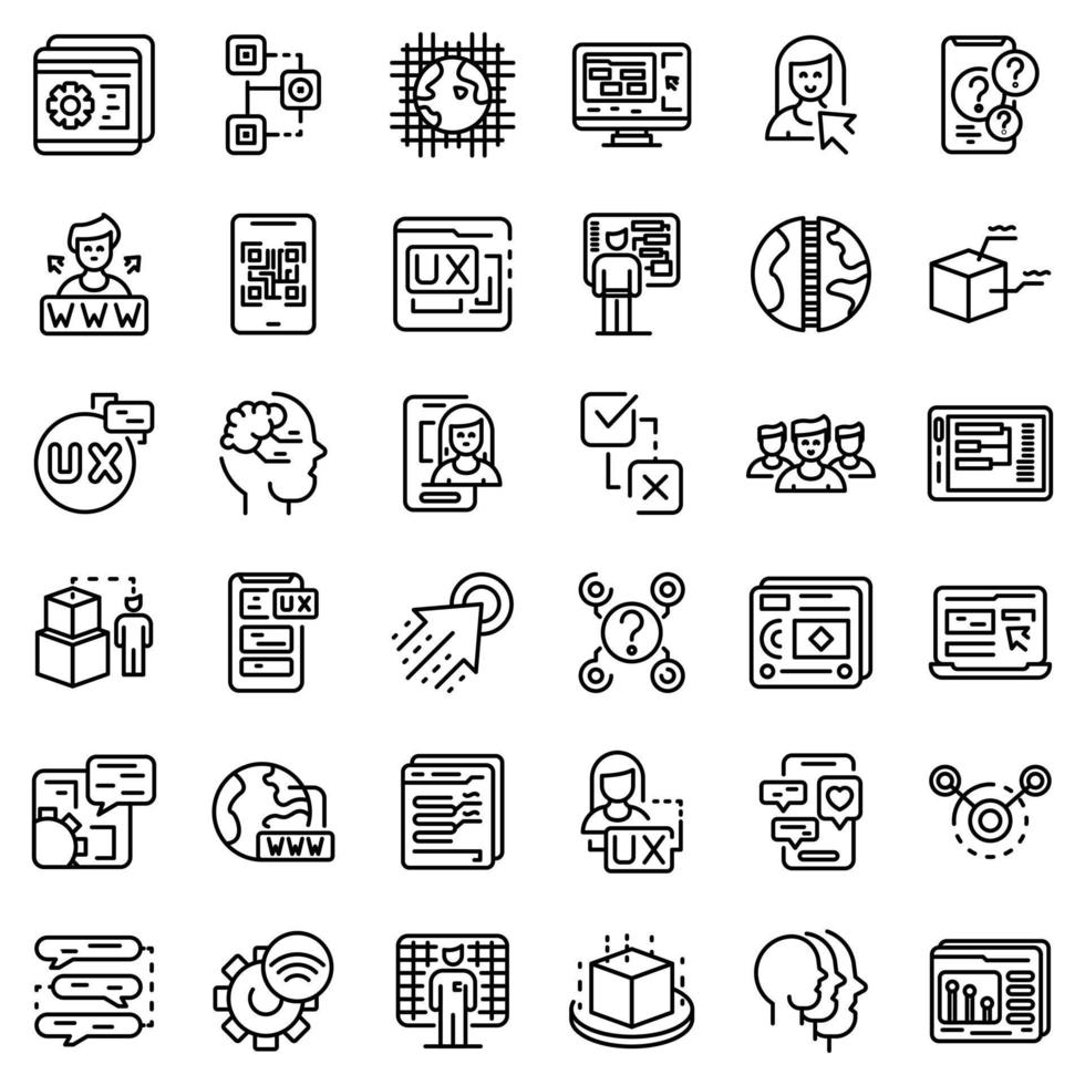 conjunto de iconos de interacción, estilo de esquema vector