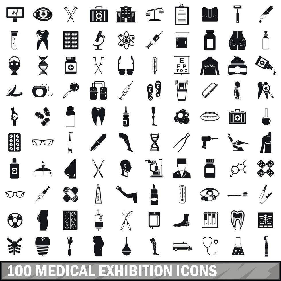 100 iconos de exposición médica establecidos, estilo simple vector