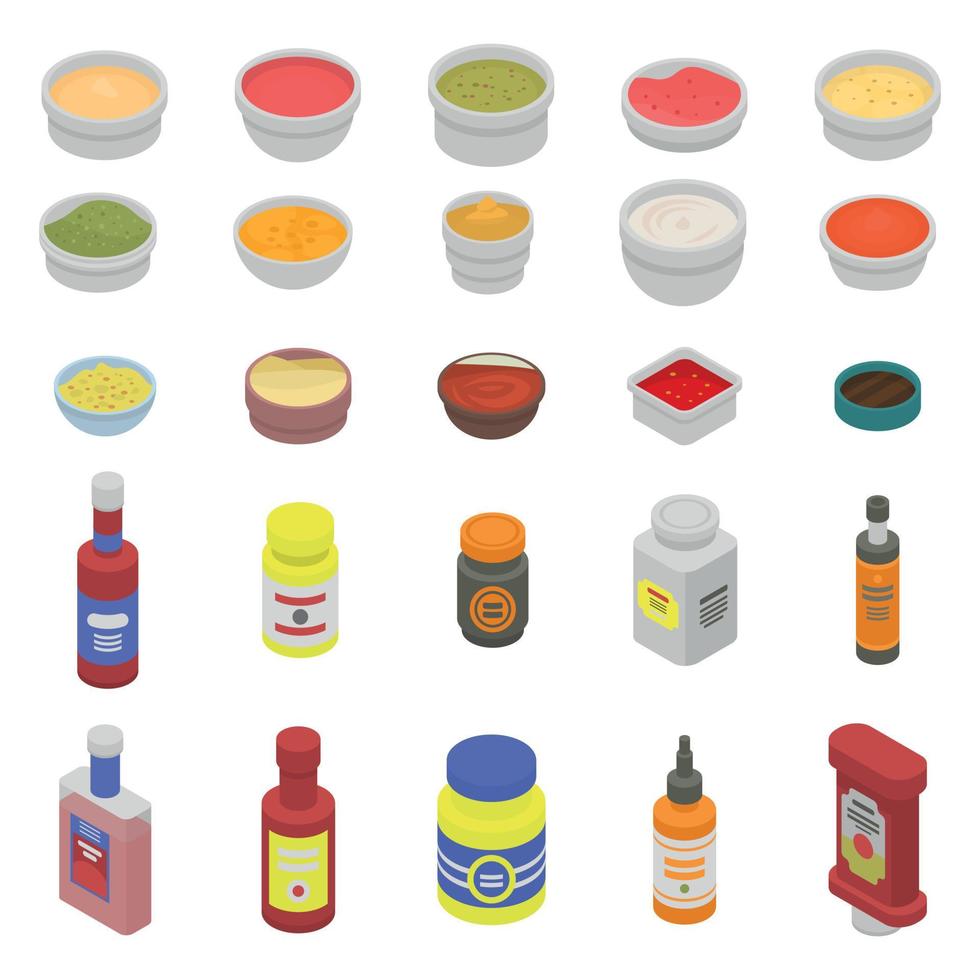 Condiment icons set, isometric style vector