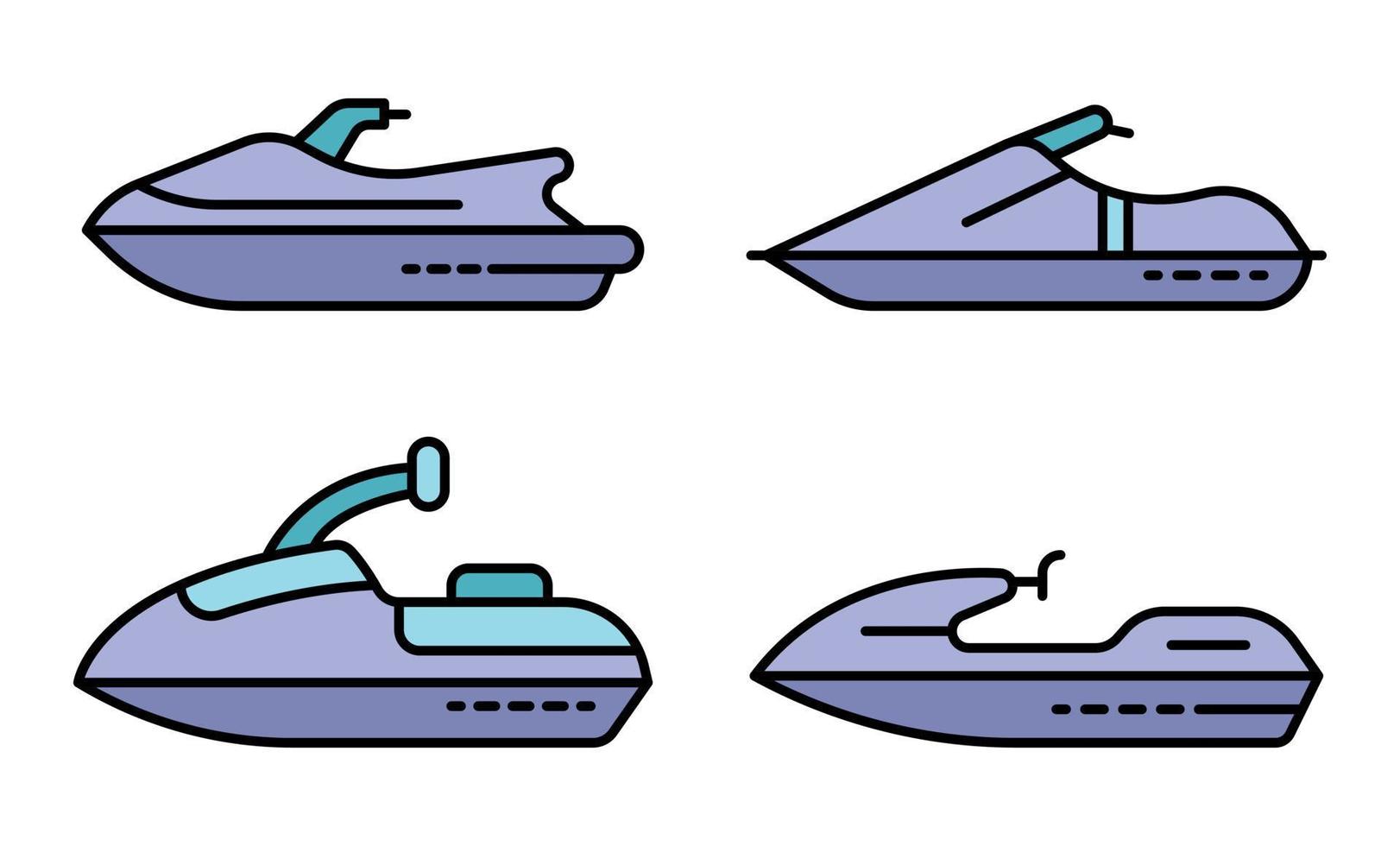 jet ski iconos establecer vector de color de línea