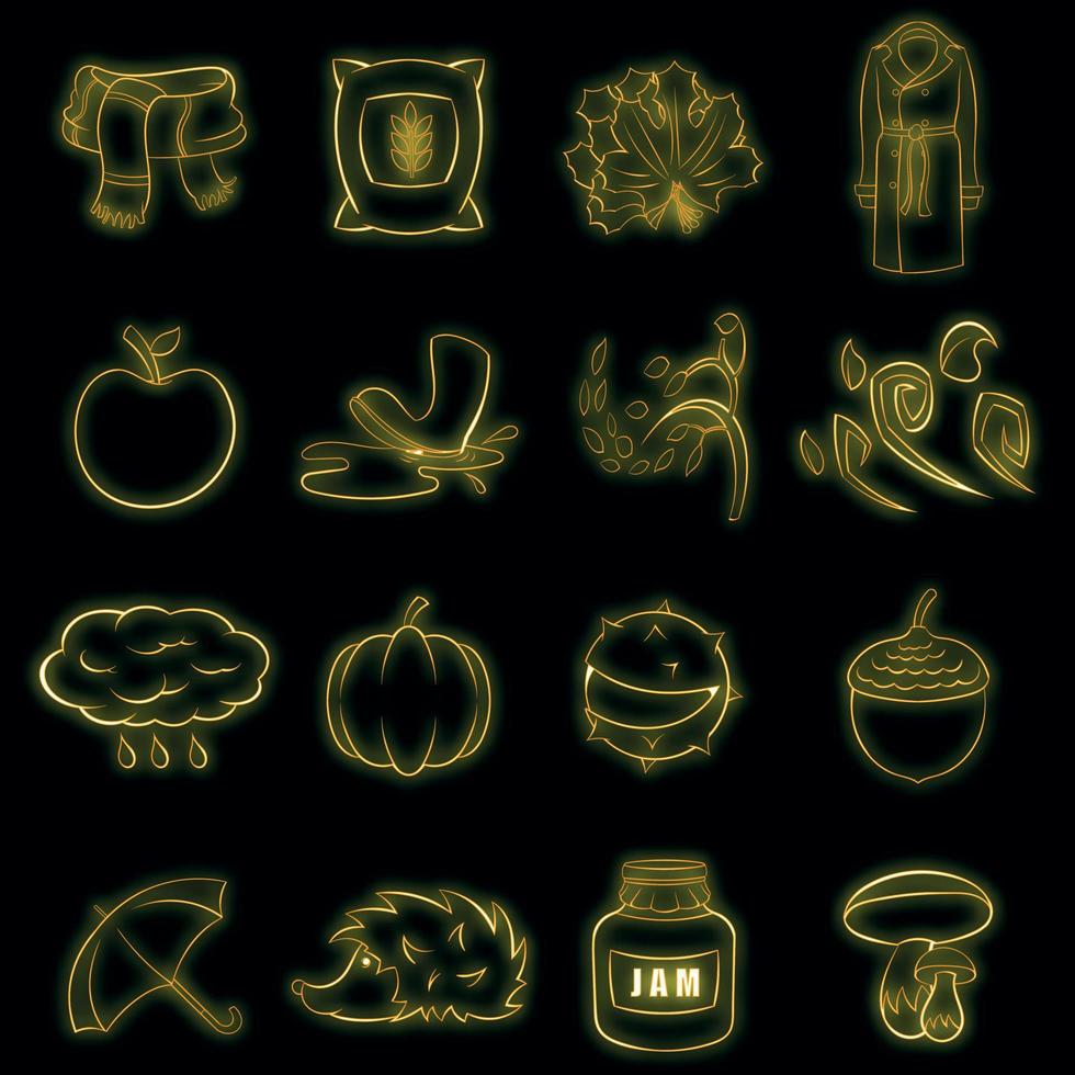 Autumn icons set vector neon
