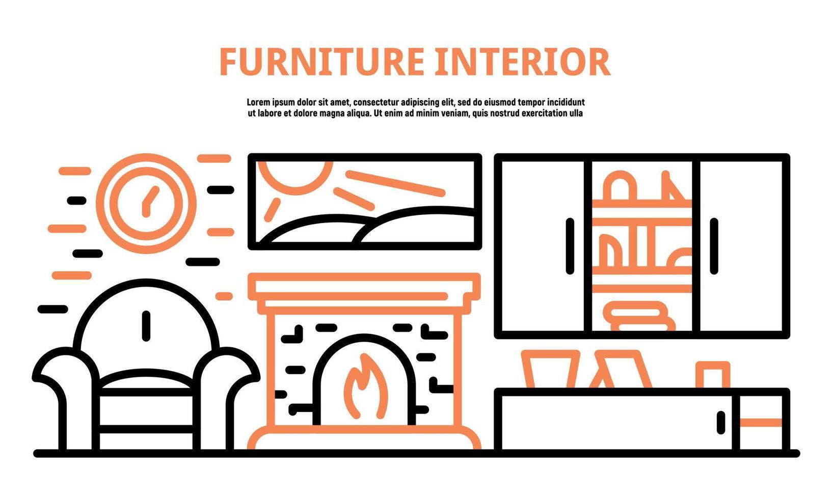 Furneture interior banner, outline style vector