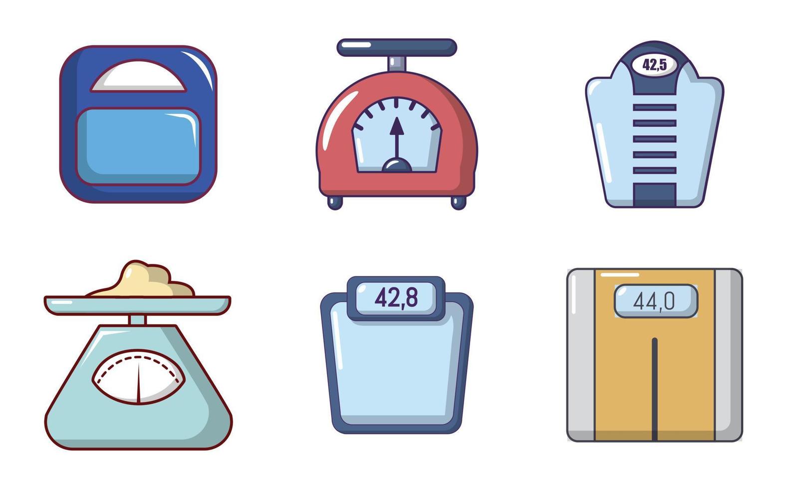 Scales icon set, cartoon style vector