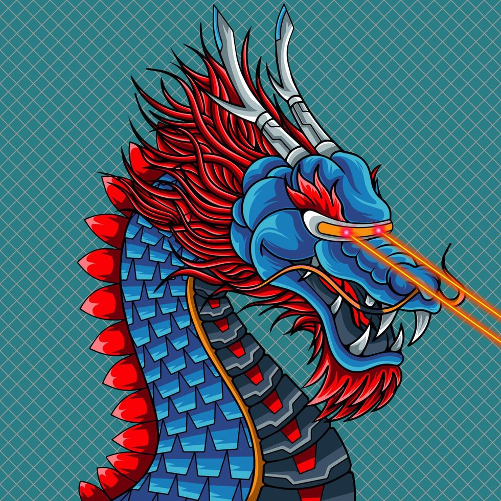 Detailed dragon mecha illustration vector
