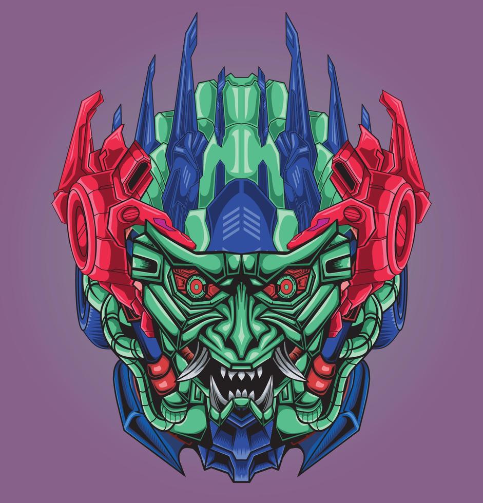 Japanese mecha head illustration vector