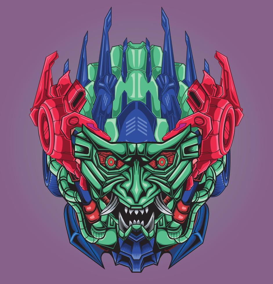 Japanese mecha head illustration vector