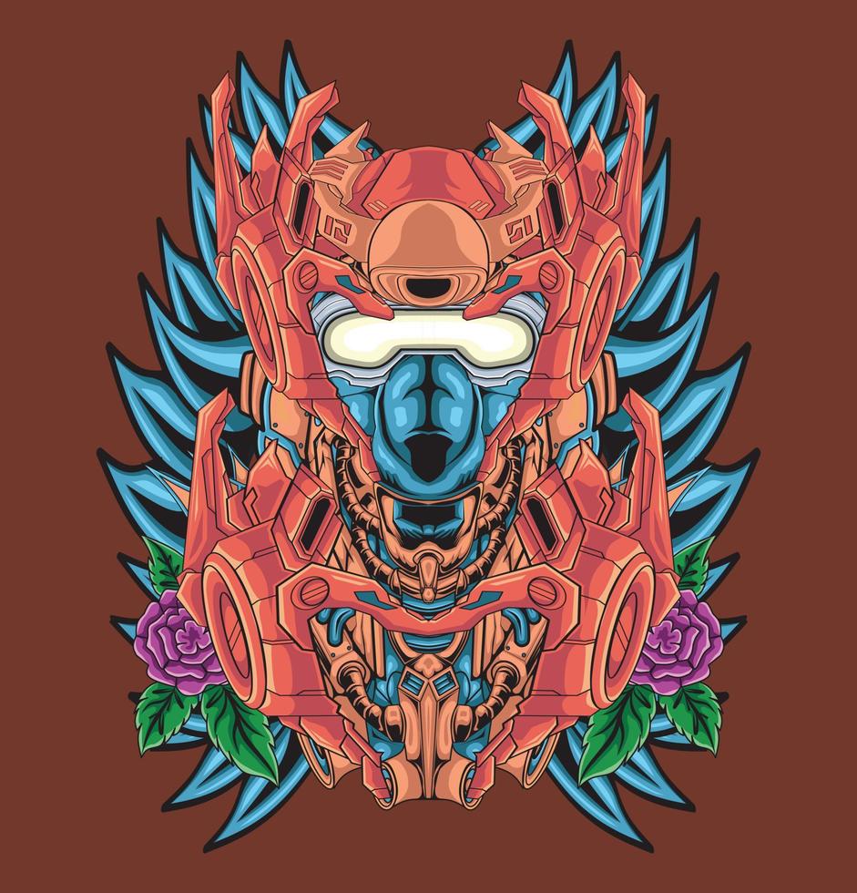 mecha mask samurai geisha illustration vector