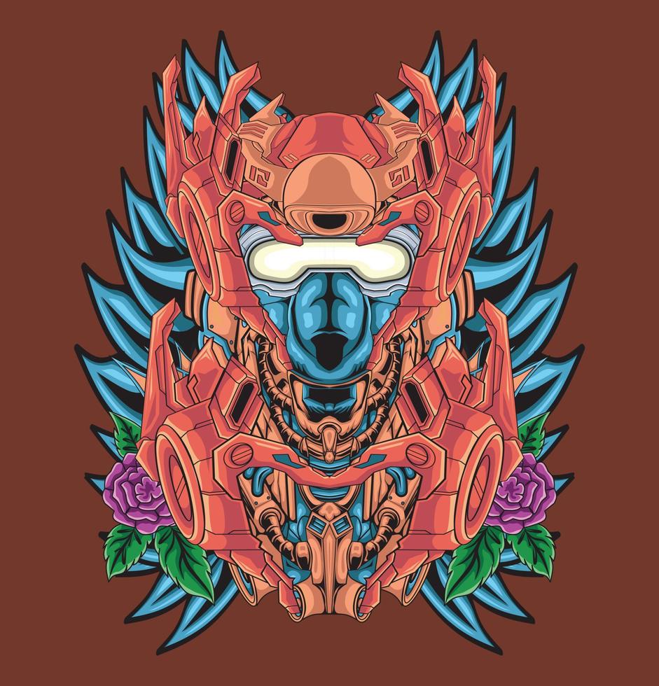 mecha máscara samurai geisha ilustración vector