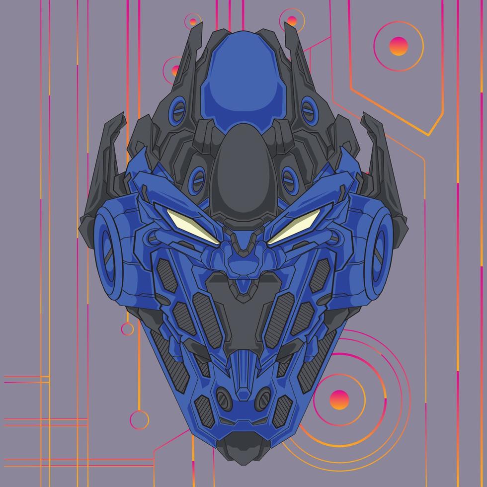 Cyborg knight robot head soldier illustration vector