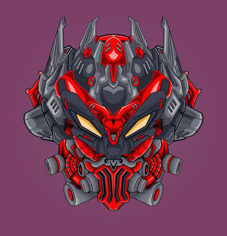 Mecha iron head artwork illustration vector