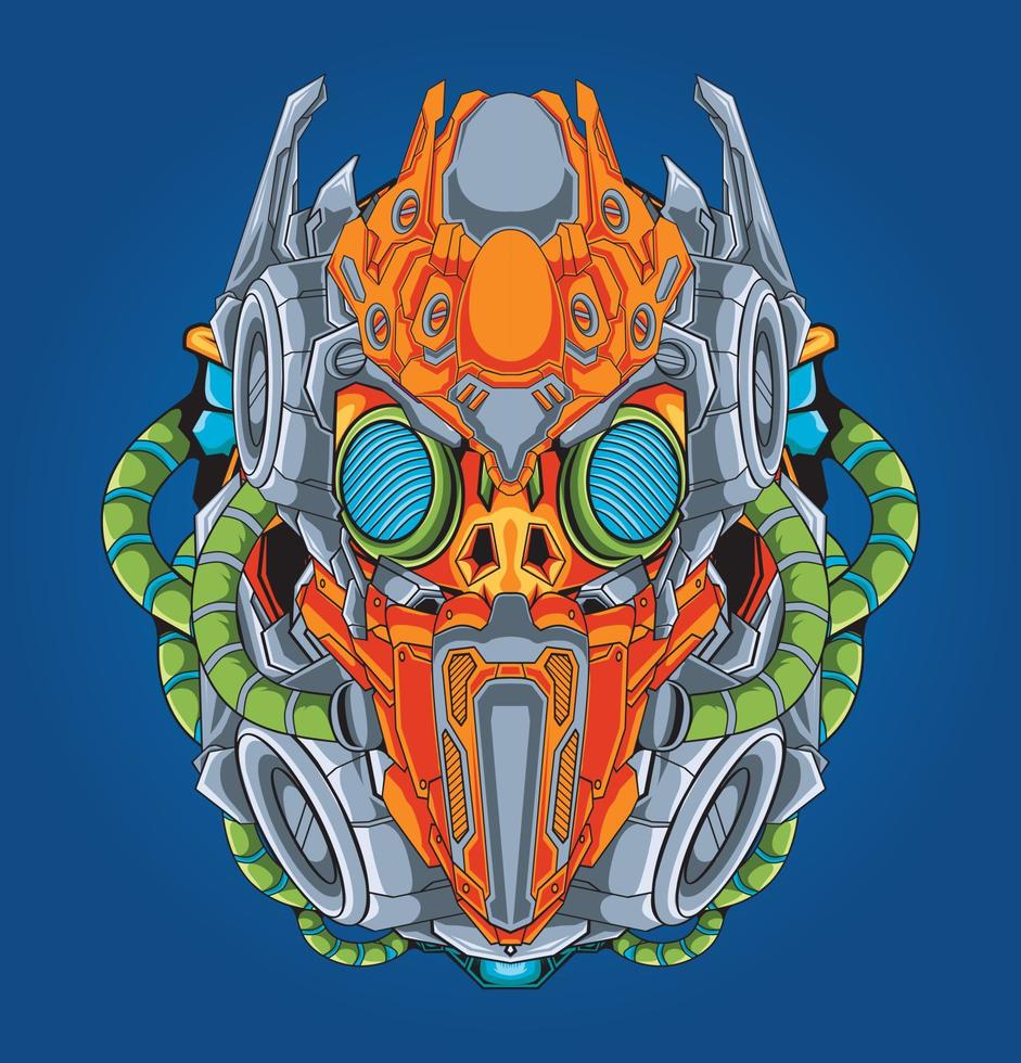 Detailed killer robot head illustration vector